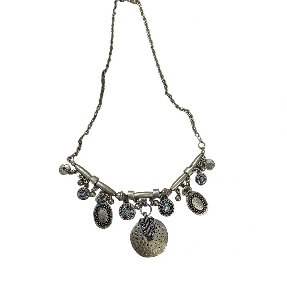 Silver Tone and Blue Rhinestone Metal 21
